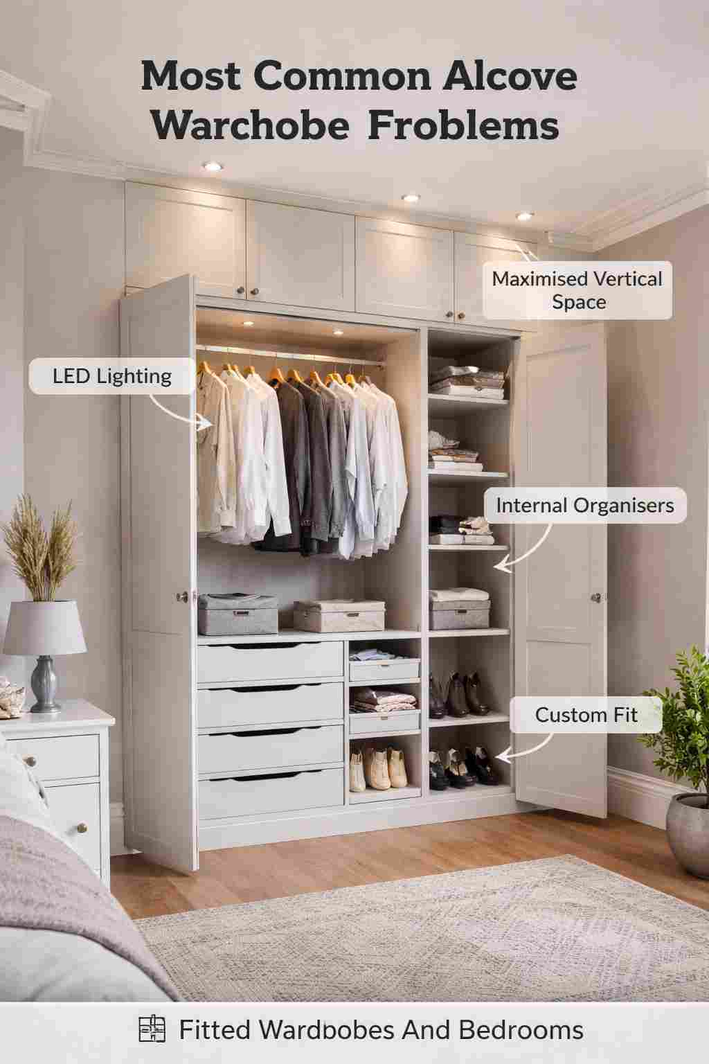 Custom fitted alcove wardrobe in bedroom